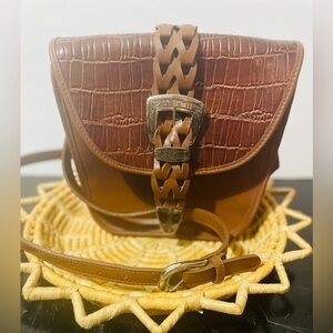 Boho Western style Leather Crossbody Handbag with Silver Buckle